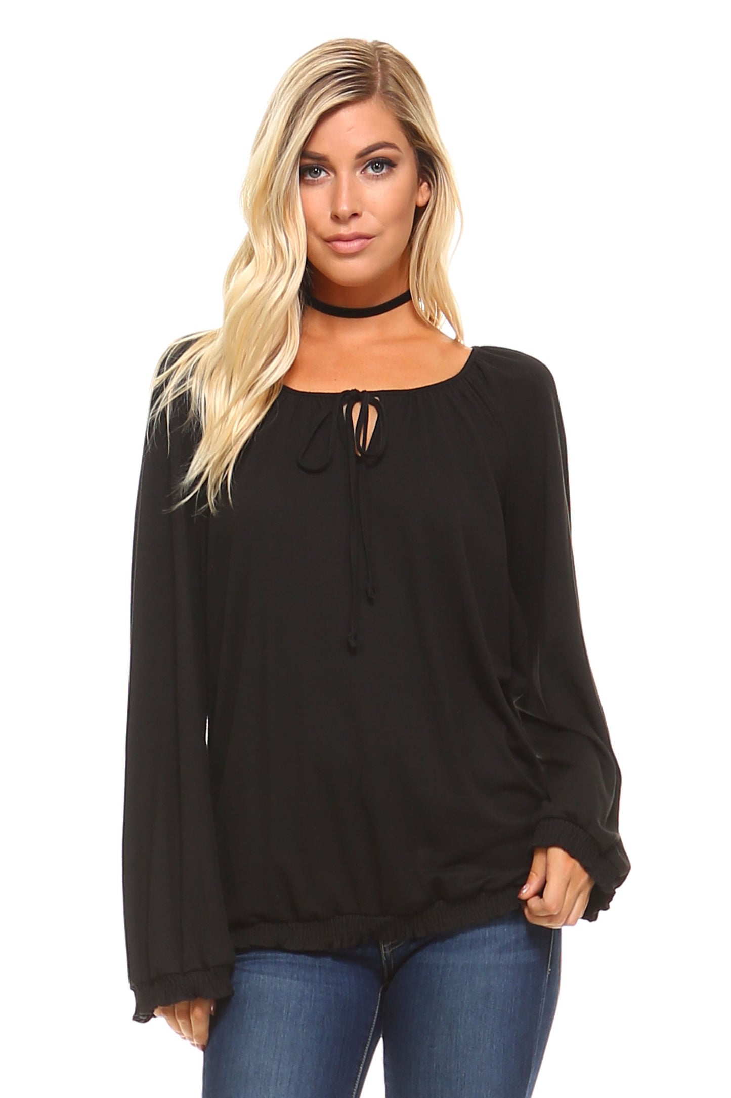 Long Sleeve Solid Peasant Top