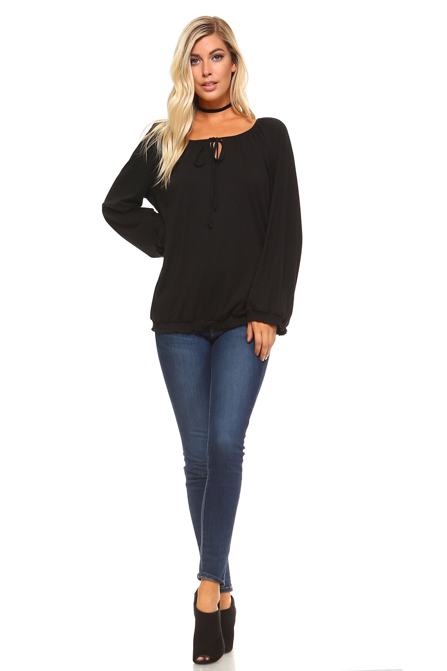 Long Sleeve Solid Peasant Top