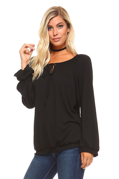 Long Sleeve Solid Peasant Top