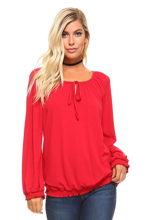 Long Sleeve Solid Peasant Top