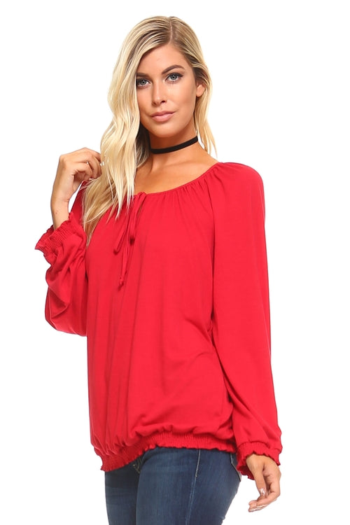 Long Sleeve Solid Peasant Top