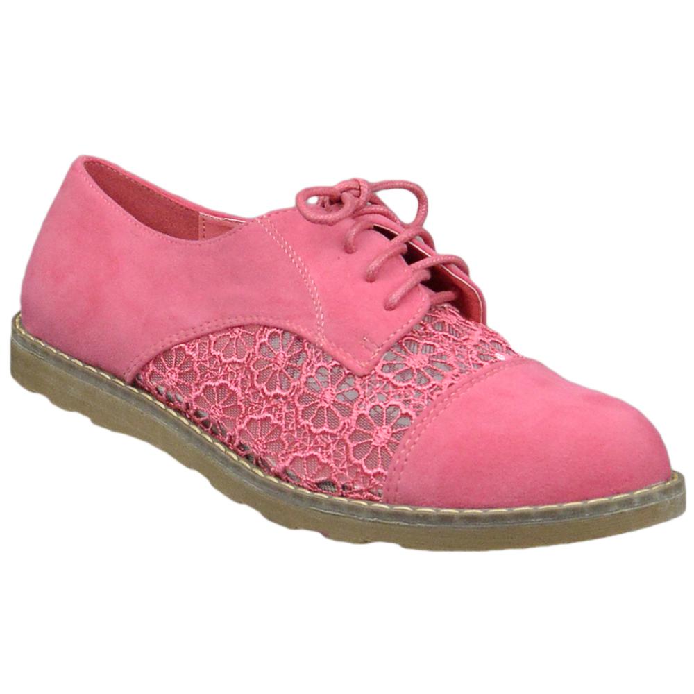 Embroidered Flower Lace Up Oxford Flats Pink