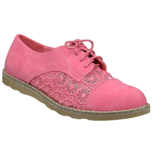 Embroidered Flower Lace Up Oxford Flats Pink