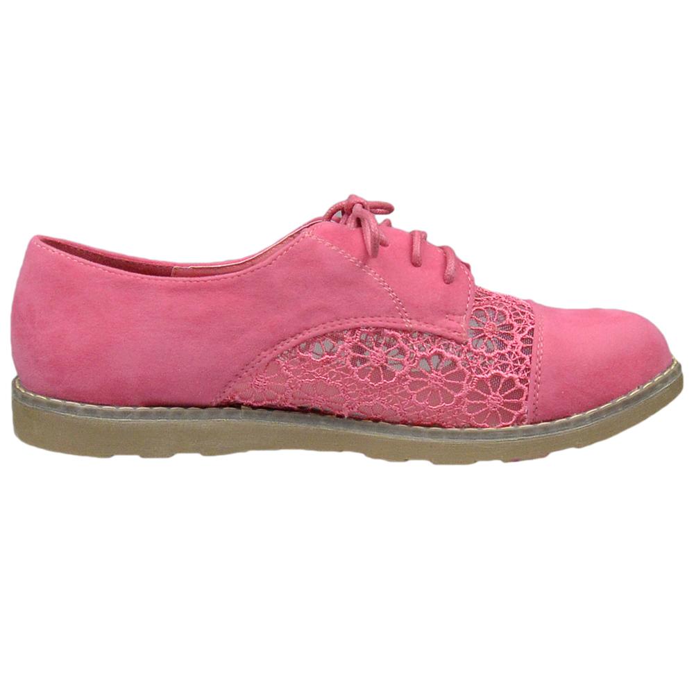 Embroidered Flower Lace Up Oxford Flats Pink