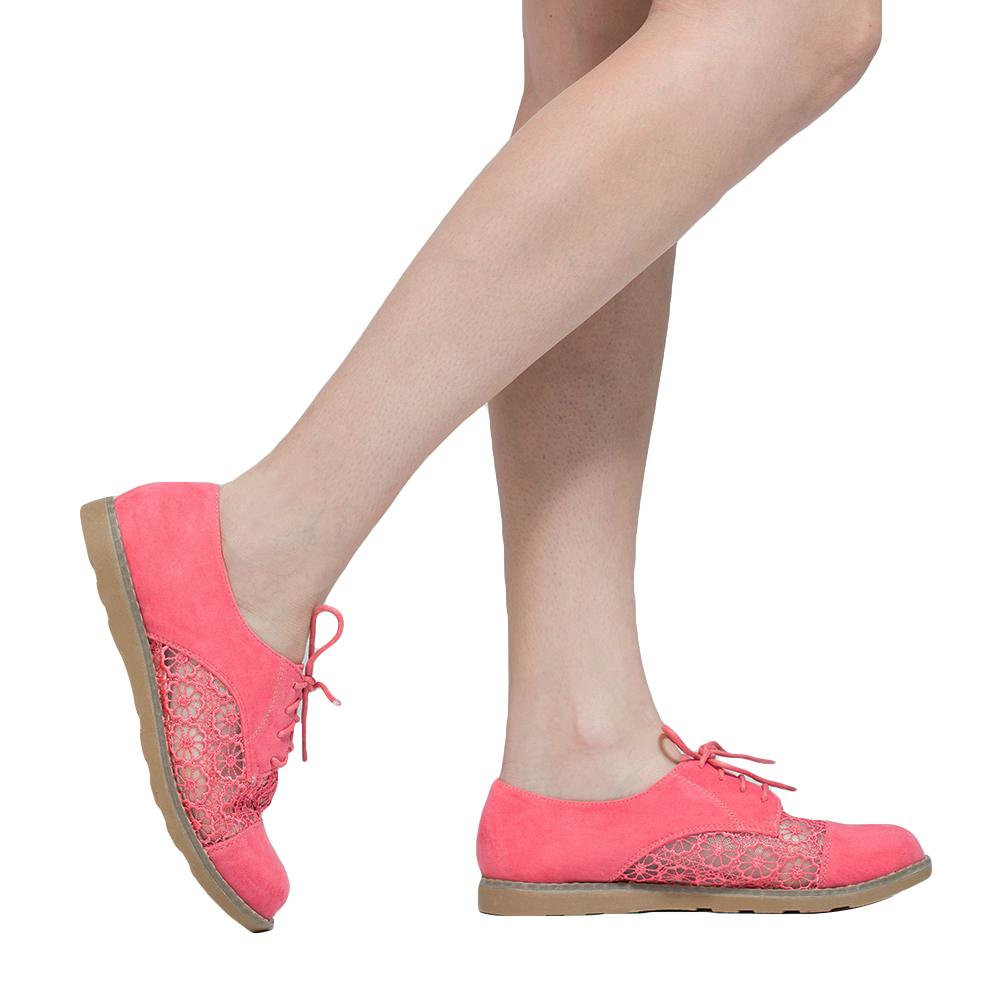 Embroidered Flower Lace Up Oxford Flats Pink