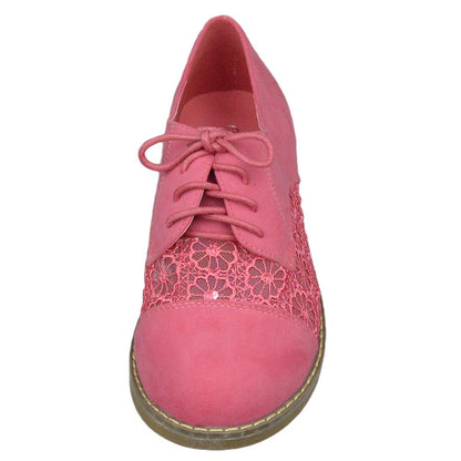 Embroidered Flower Lace Up Oxford Flats Pink