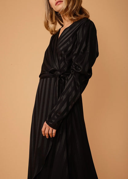 Puffy Shoulder Dress in Black Stripe