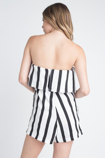 Strapless Stripe Pocket Romper