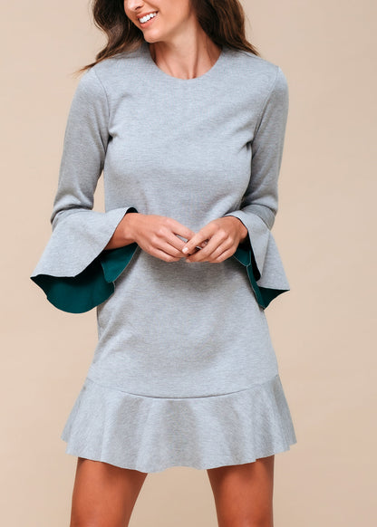 Bell Sleeve Shift Dress In Heather Grey