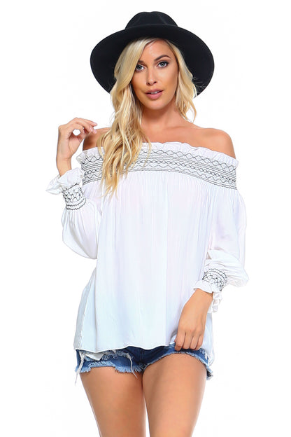 Off Shoulder Stripe Smocked Elastic Top