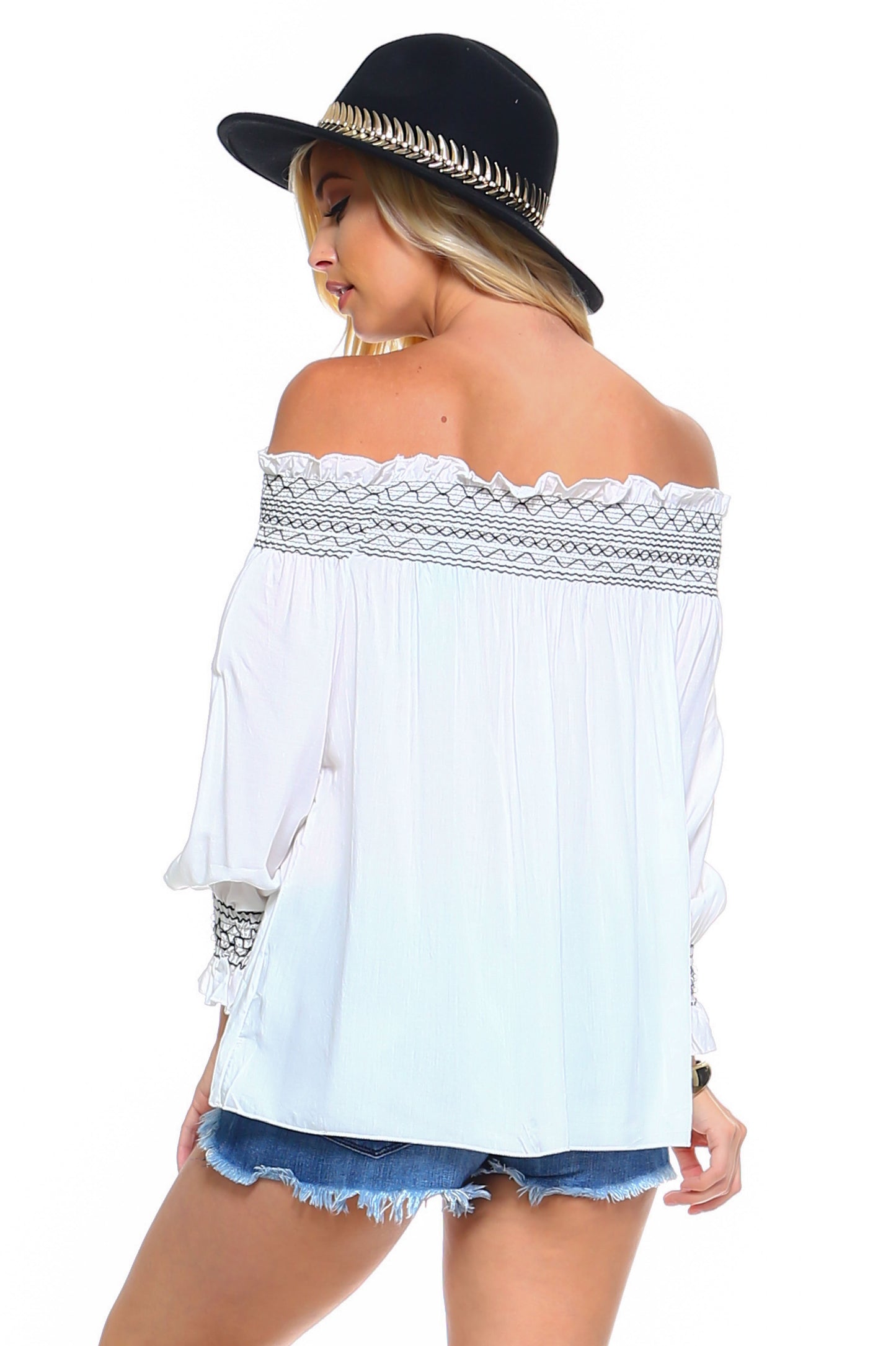 Off Shoulder Stripe Smocked Elastic Top