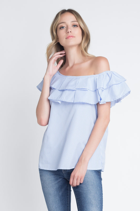 Striped Off Shoulder Ruffle Stripe Blouse