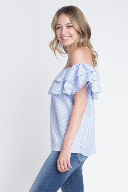 Striped Off Shoulder Ruffle Stripe Blouse