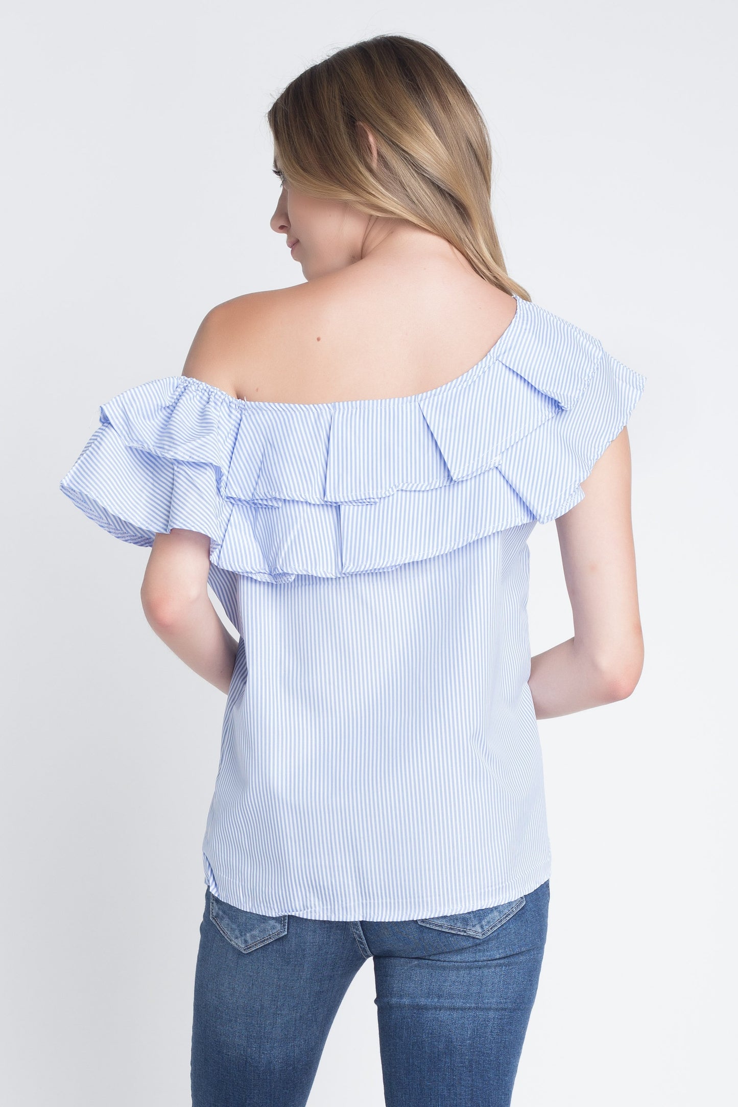 Striped Off Shoulder Ruffle Stripe Blouse