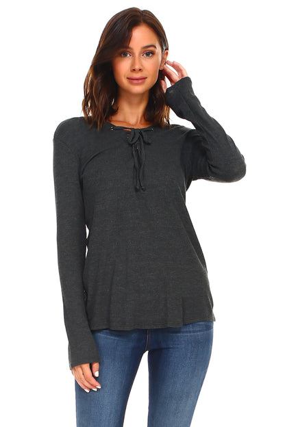 Lace Up Long Sleeve Top