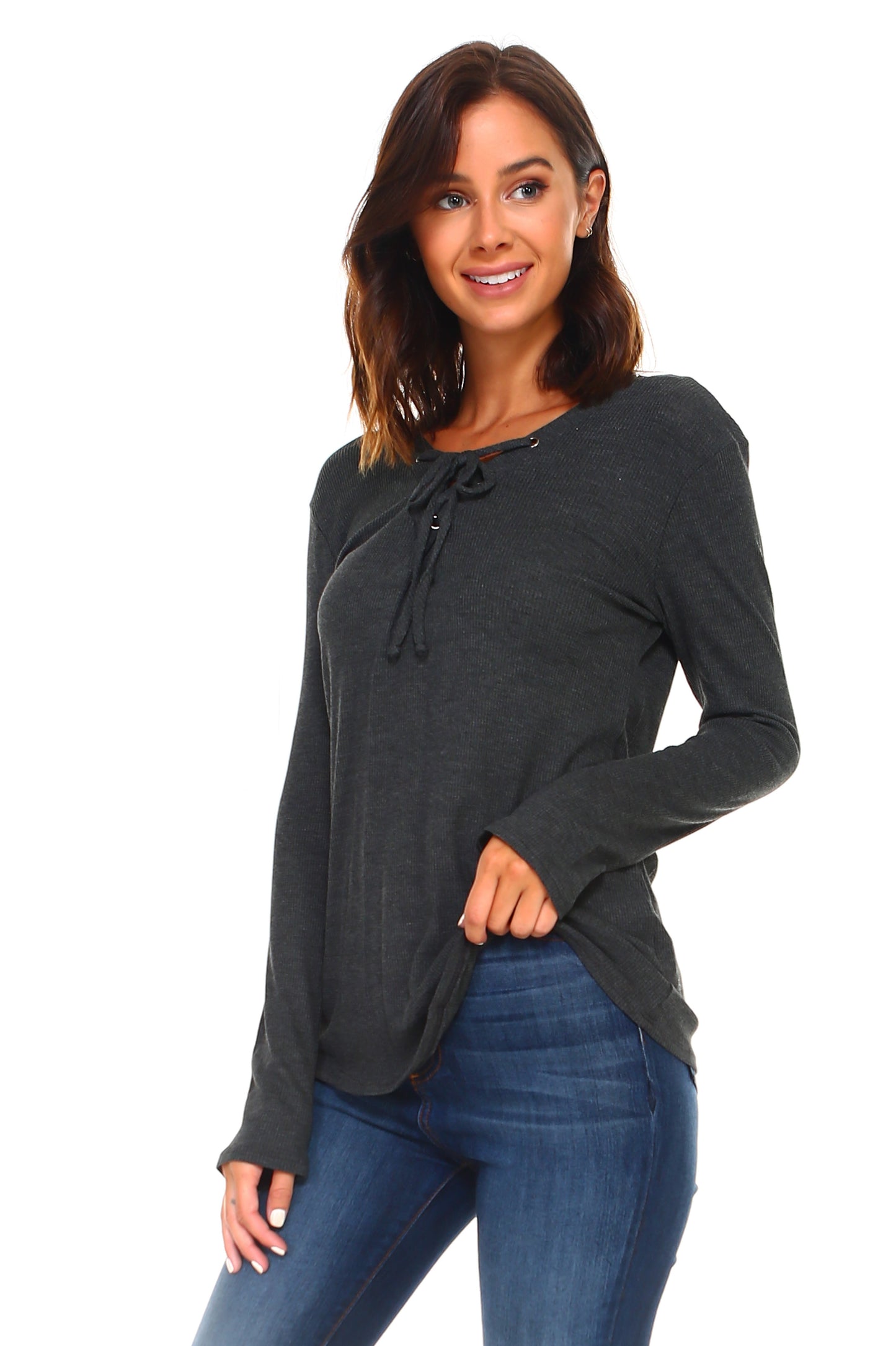 Lace Up Long Sleeve Top