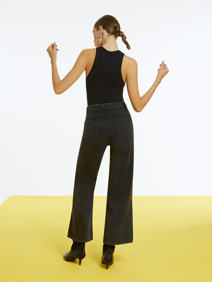 Wide Leg Jeans with Rip Detailing