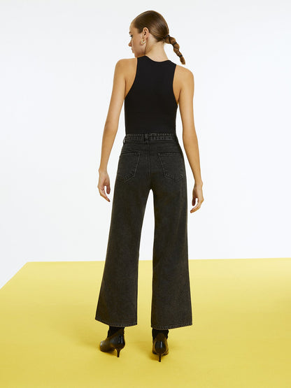 Wide Leg Jeans with Rip Detailing