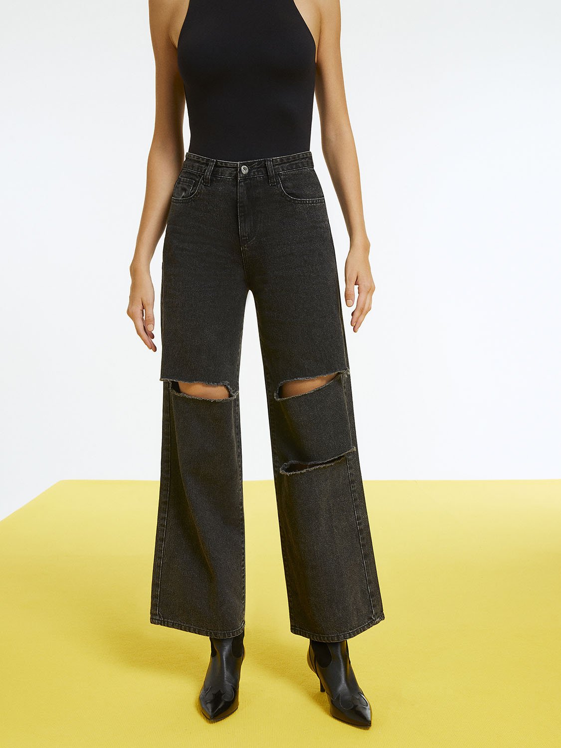 Wide Leg Jeans with Rip Detailing