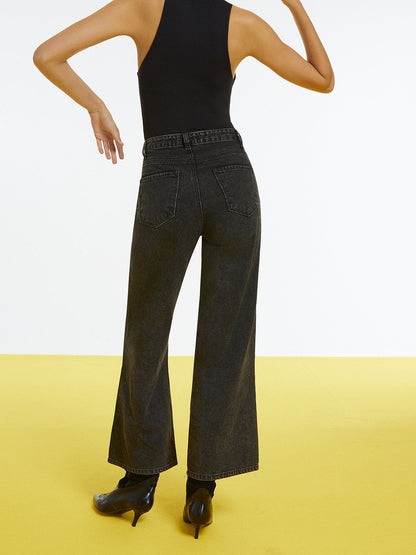 Wide Leg Jeans with Rip Detailing