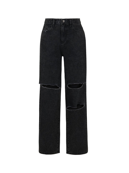 Wide Leg Jeans with Rip Detailing