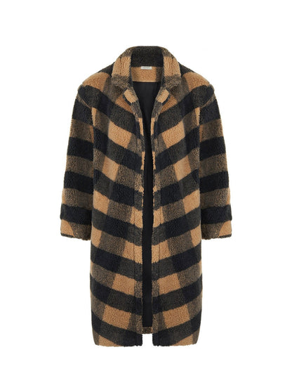 Double Breasted Plaid Faux Fur Coat