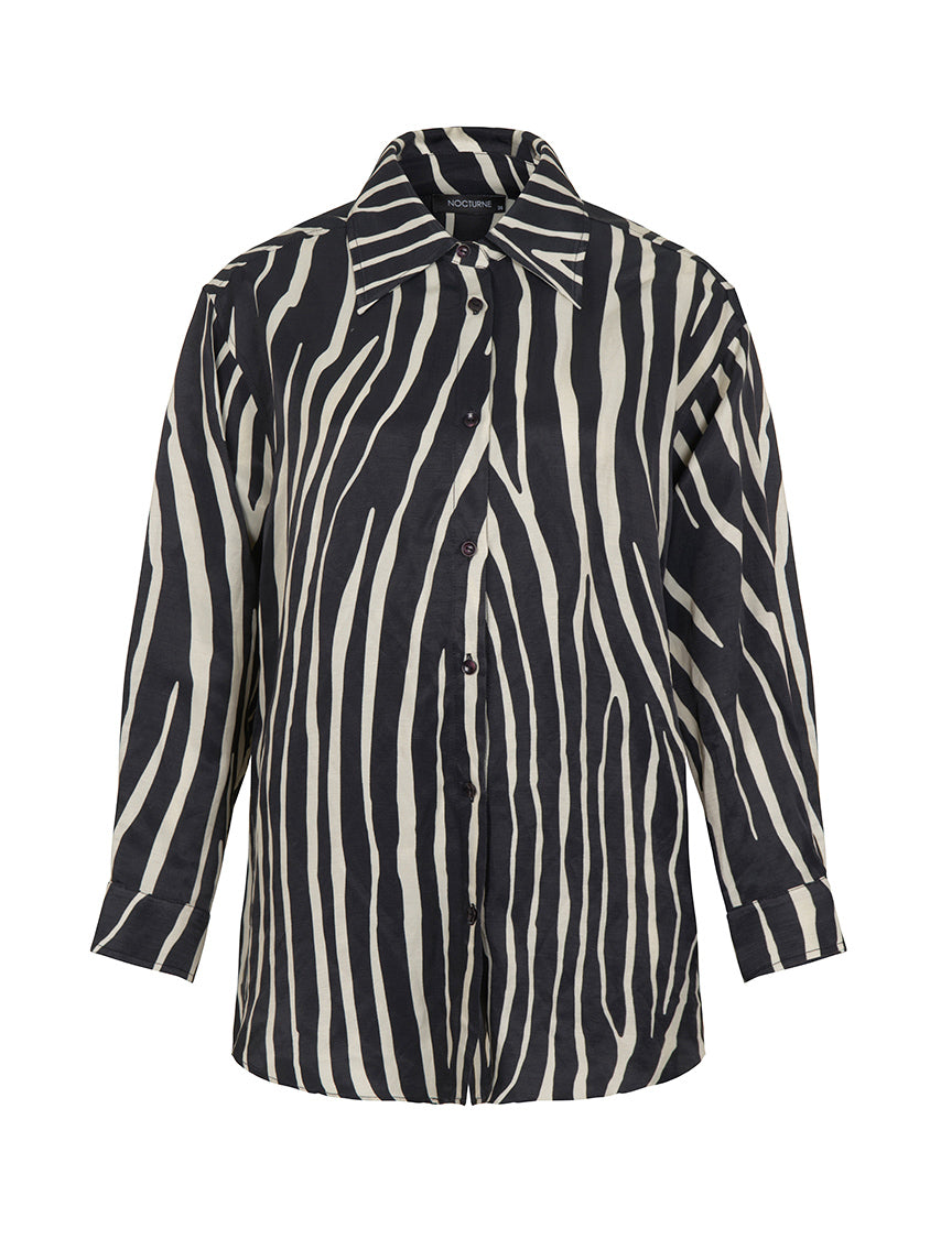 Zebra Print Oversized Linen Shirt