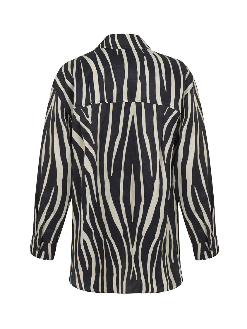 Zebra Print Oversized Linen Shirt