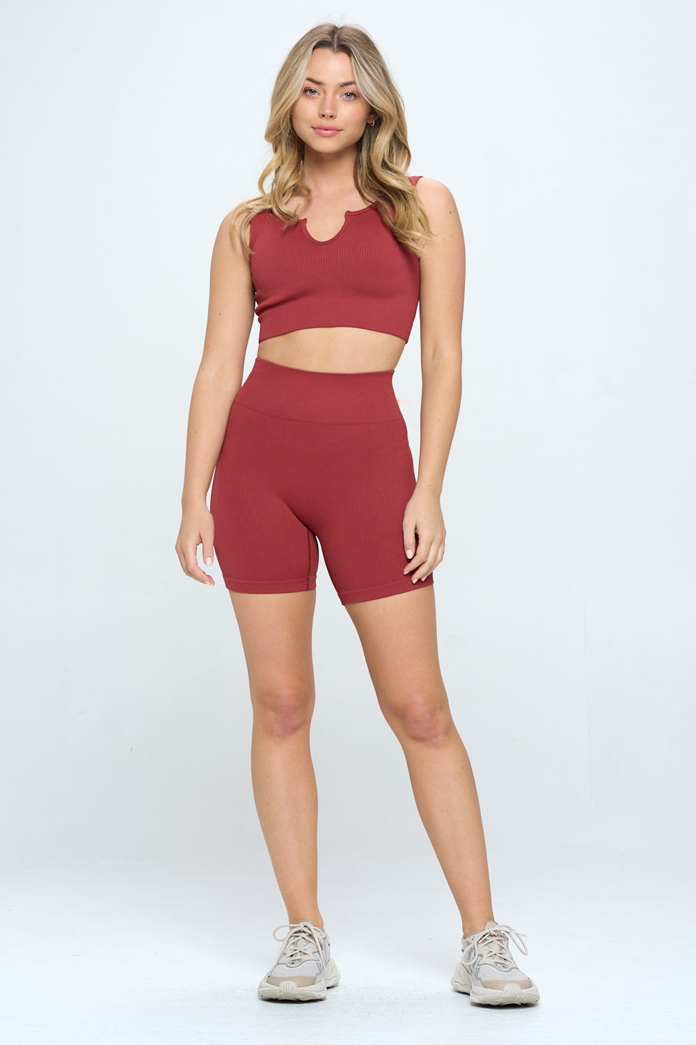 2 piece Seamless Ribbed Tank Top  Biker Shorts