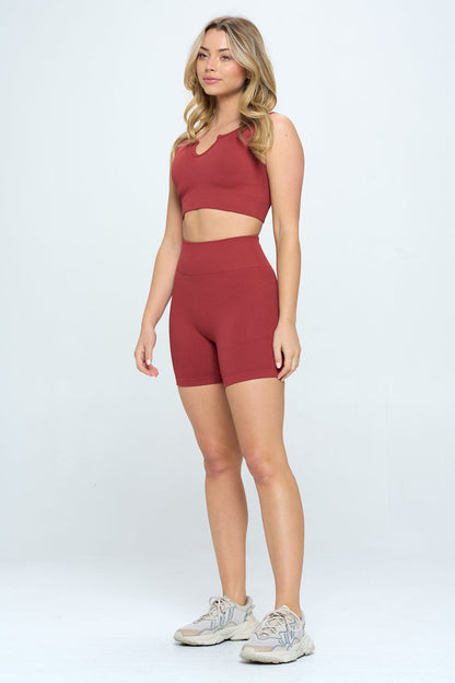 2 piece Seamless Ribbed Tank Top  Biker Shorts