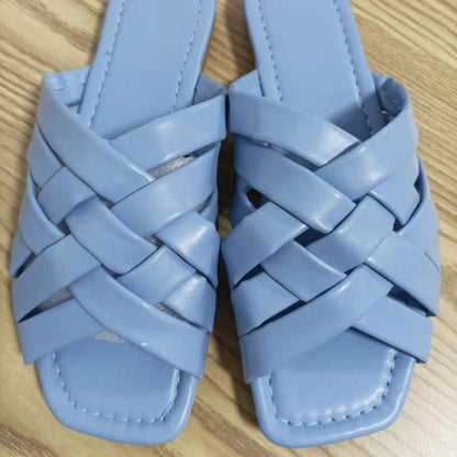 Summer Leather Flat Beach Slides