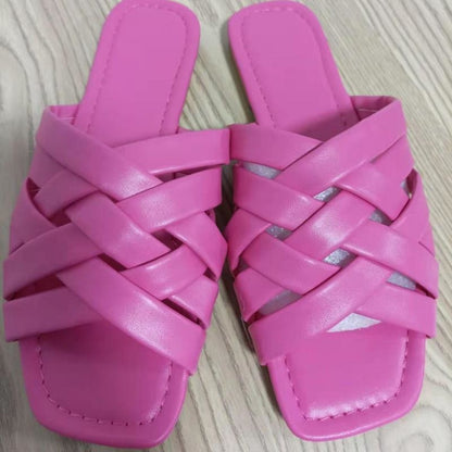 Summer Leather Flat Beach Slides