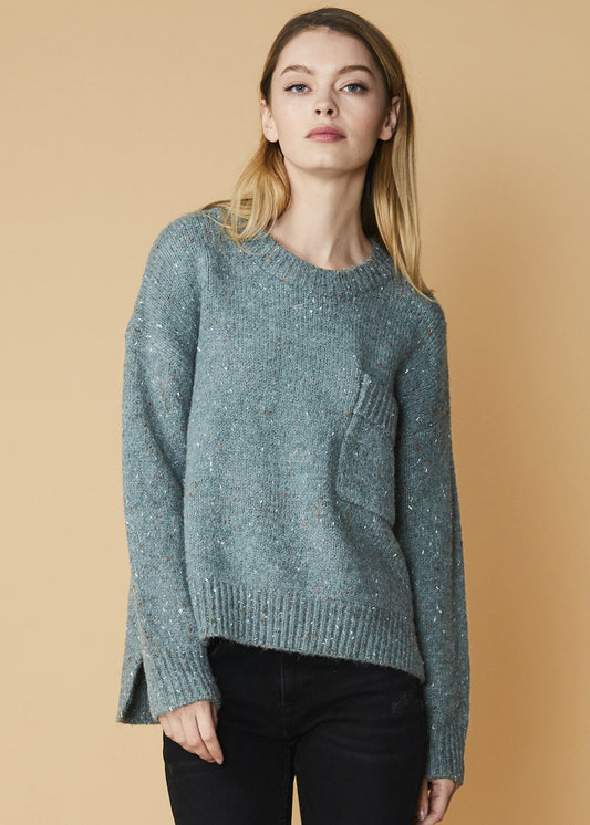 Crewneck Pocket Front Sweater in Fall Sage