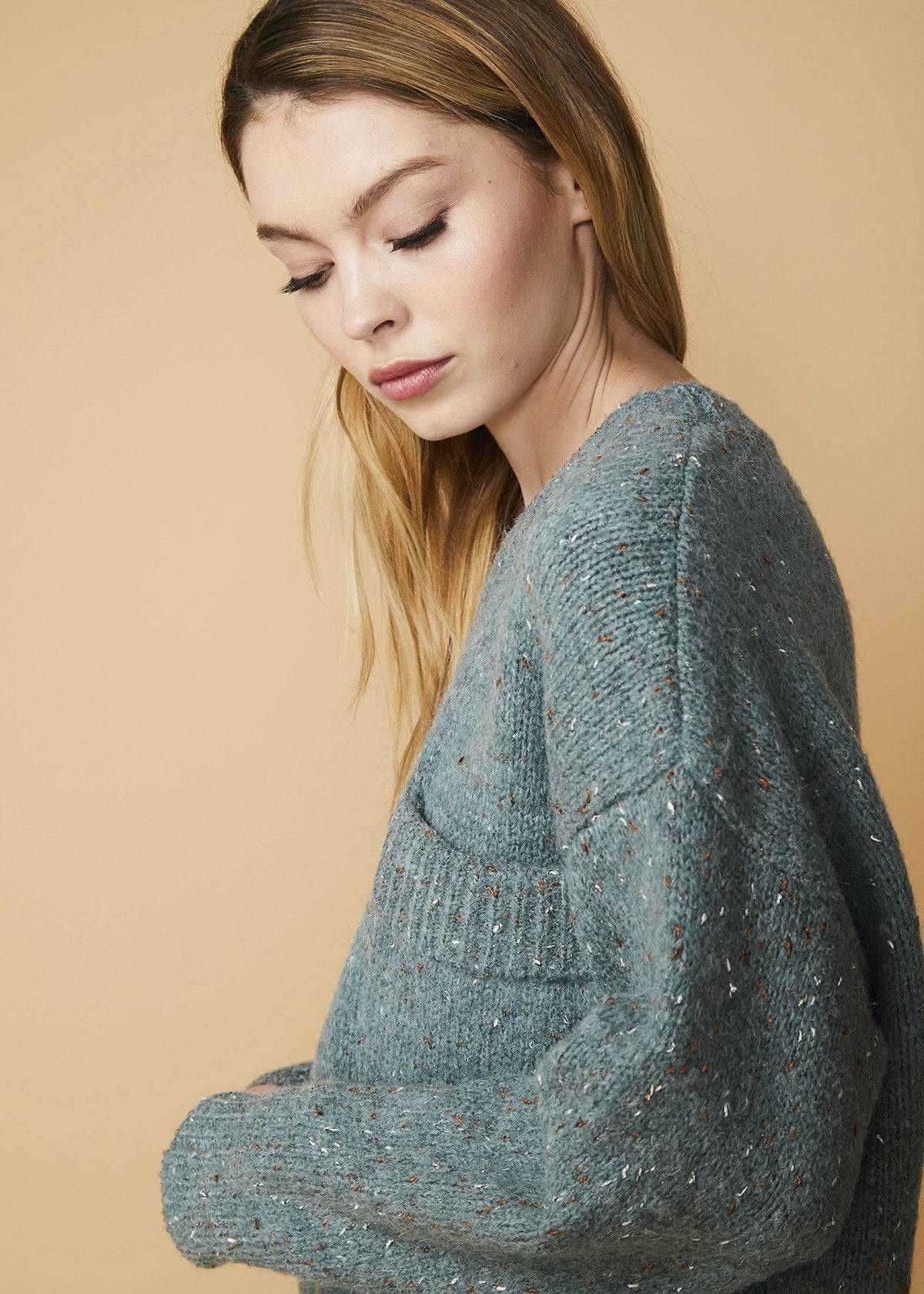 Crewneck Pocket Front Sweater in Fall Sage