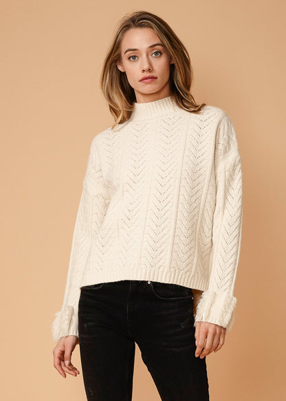 Turtle Neck Fringe Sweater in Natural