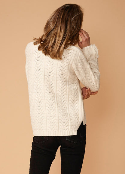 Turtle Neck Fringe Sweater in Natural