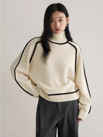 Modern Knit Sweater with Contrast Trim