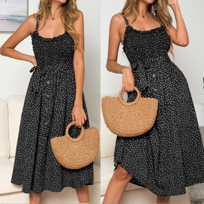 Spaghetti Straps Polka Dot Maxi Dress