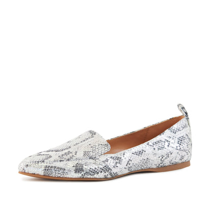 Women's Flat Socialite Silver Snake Skin