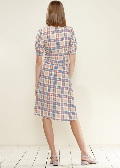 Multi Check Button Down Slit Skirt