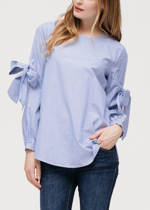 Tie Sleeve Poplin Blouse