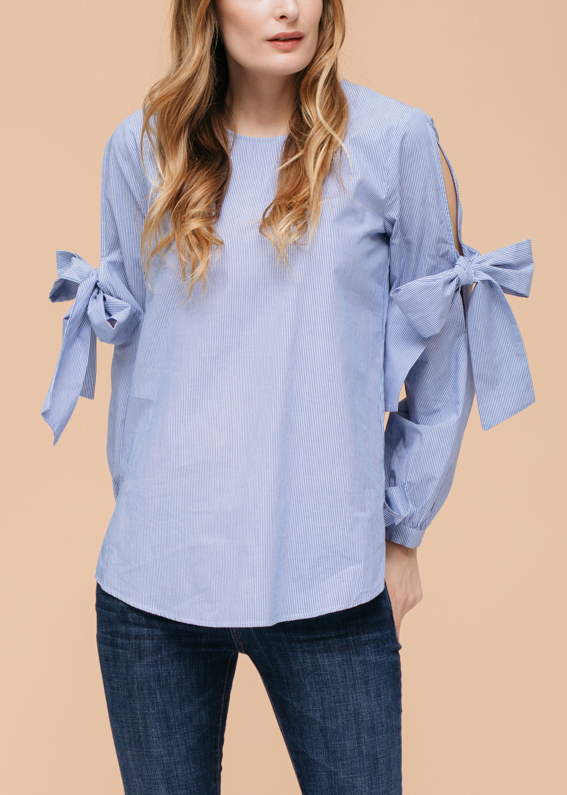 Tie Sleeve Poplin Blouse