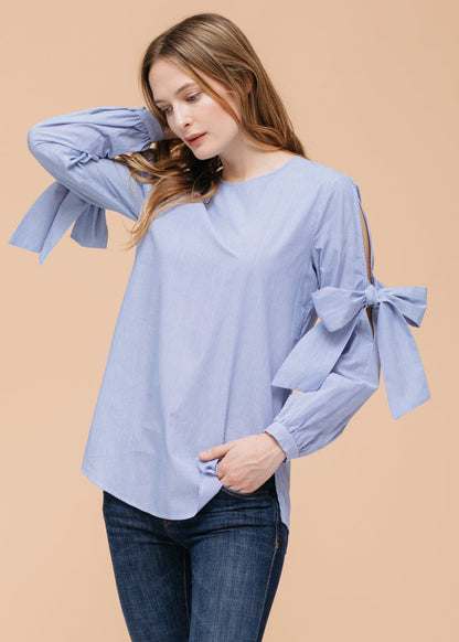 Tie Sleeve Poplin Blouse