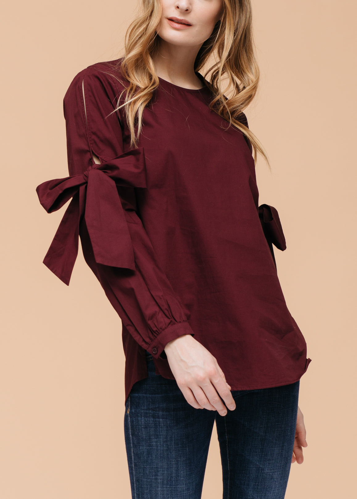 Tie Sleeve Poplin Blouse