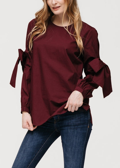 Tie Sleeve Poplin Blouse