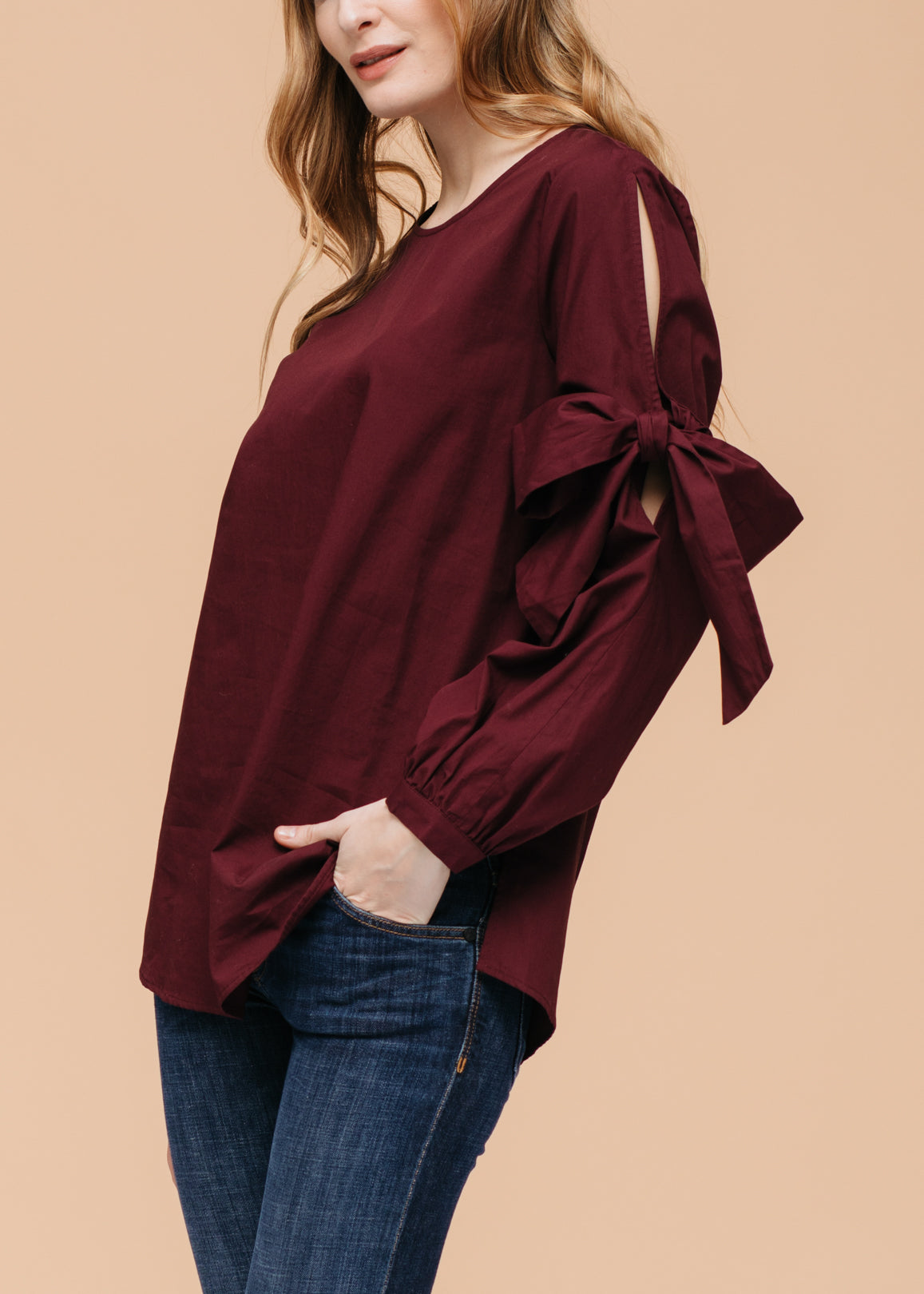 Tie Sleeve Poplin Blouse