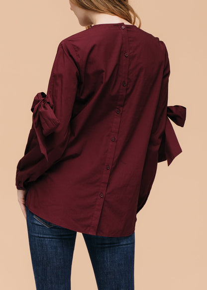 Tie Sleeve Poplin Blouse