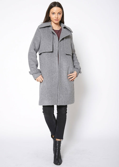 Wool Blended Overlay Notch Collar Coat