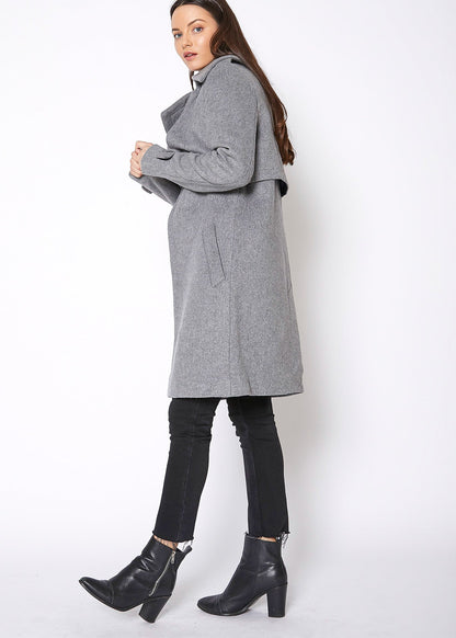 Wool Blended Overlay Notch Collar Coat