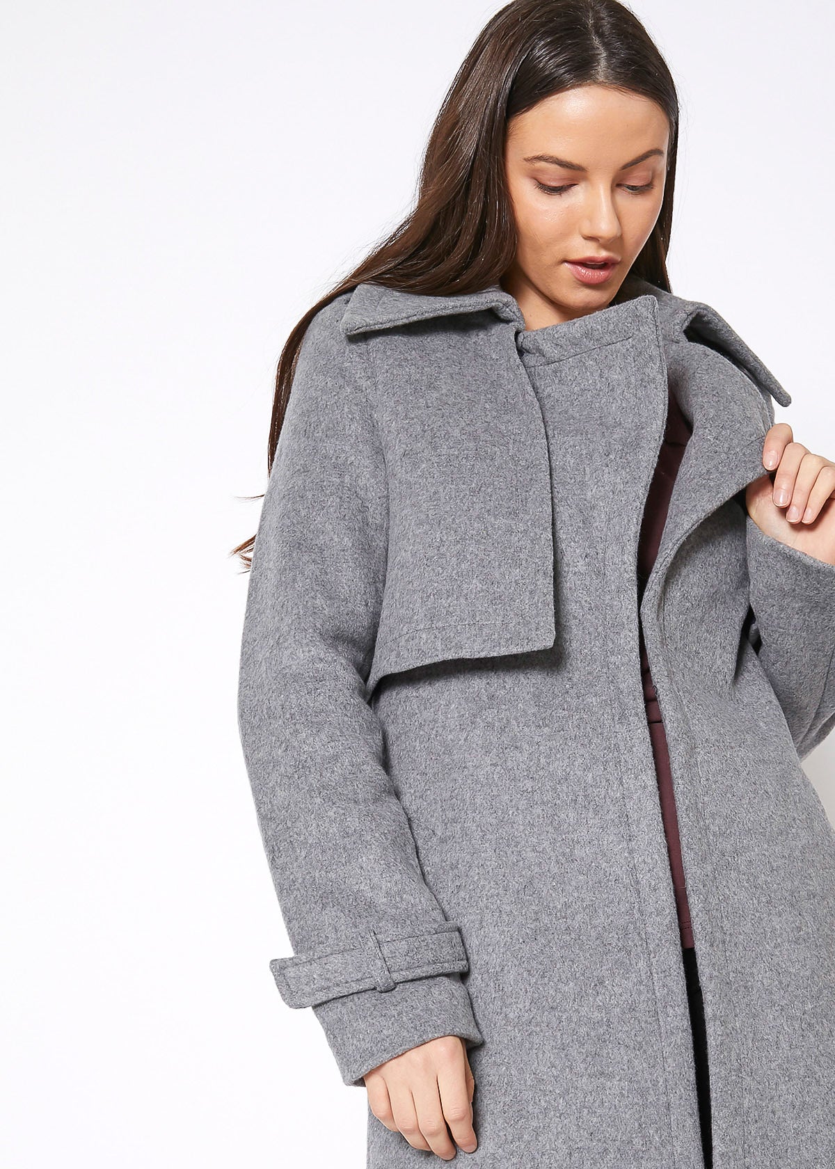 Wool Blended Overlay Notch Collar Coat